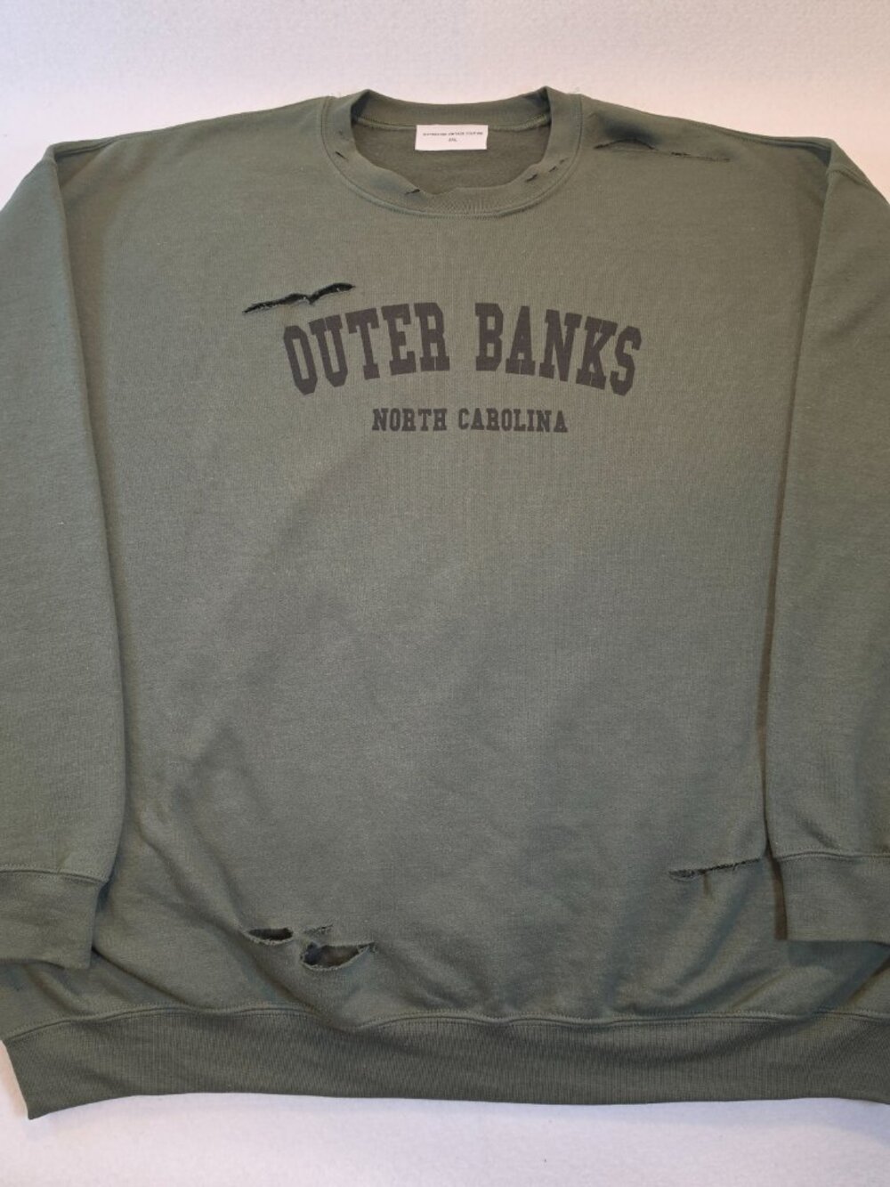 Distressed Vintage Couture Outer Banks North Carolina Green Crewneck Sweatshirt